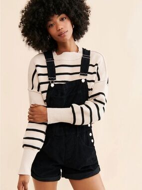 Free People Ziggy Corduroy Shortalls Overalls Black One Piece